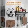 Kitchen Storage Shelf Wall-mounted Cookware Spice Racks Save Space Aluminum Holder Punch-free Hanging Rack Kitchen Organizers 240307