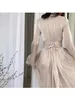 Basic Casual Dresses Spring Summer Elegant Luxurious Long Dress slim Women Fashion Solid Color Flowing Light Long Led Lace Up A-line Dress WomenC24315