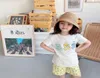 2021 어린이 소년 여자 여름 캐주얼 귀여운 아기 면화 tshirt whit 짧은 바지 세트 유아 복장 2pcs 정장 212y1511435