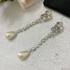 Europa Crystal Pearl Water Drop Długie kolczyki z klipsem do uszu frędzl