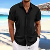 Męskie zwykłe koszule gorące Sprzedanie wiosenne i letnie nowe męskie bawełniane i lniane pasiaste jacquard sportowe sport luźne krótkie sanie koszuli męskie koszule 24315