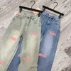 Kvinnors jeansdesigner MM23 Autumn/Winter New Fashion Handduk broderade bokstäver tvättar och slitna rakt ben 20t3