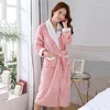 Women's Sleepwear Full Sleeve Long Intimate Lingerie With Belt Home Dressing Gown Coral Fleece Kimono Bathrobe For Sweet Couple
