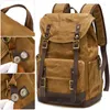 Mochila masculina vintage mochila impermeável couro de lona encerado 15.6 Polegada saco de computador portátil grande pacote de viagem ao ar livre sacos