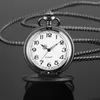 Pocket Watches Matte Black Vintage Quartz Analog Watch With Necklace Chain Arabic Numerals White Dial Pendant Clock Men Women