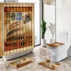 Cortinas de chuveiro Edifícios mundialmente famosos Conjunto de cortina de chuveiro Torre de ferro Europeu Americano Retro Poster Art Bath Mat Toilet Cover Banheiro Tapete Y240316