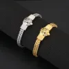 Heavy Industry Domineering 14K Gold Lion Head Bracelet Hip Hop Punk Rock Party Accessories Mens Gifts