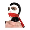 يحدد حمالات حمالات Monnik Latex Mask Colors WhiteBlack مع حمراء النطاق يدويًا وسروالًا خلفيًا ل Catsuit Cosplay Party Clubwear