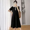 Summer Pregnant Women Dresses Maternity Lapel Dress Pregnancy Solid Color Loose Knee A Skirt Female Girls Casual Clothes 240309