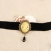 Choker Gothic Alloy Victorian Lady Head Cameo Bead Drop Pendant Black Ribbon Chunky Vintage Retro Collar Necklace For Women