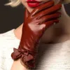 BOOUNI gants en peau de mouton véritable 2020 mode poignet dentelle arc solide femmes gant en cuir thermique hiver conduite garder au chaud 1761291V