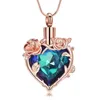 Pendentif Colliers Rose Fleur Coeur Urne Collier Pour Cendres Femmes Crémation Bijoux Amour Médaillon Mémorial