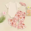 Kledingsets Tantes Dwz Babykleding Meisje Tante Zeggen Brief Romper Shirt Bloemen Flare Broek Hoofdband 3-delige outfit