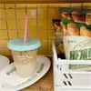 Mokken Plastic Tumbler draagbaar herbruikbaar voor koffie Juice Milk Tea Kawaii Groothandel Kerstcadeau Kinderkinderen waterfles beker met stro