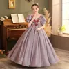 Vestidos da menina Meninas vestidos de princesa elegantes novas flores para crianças anfitrião pomposo com desempenho de piano a gás para crianças vestido de dia dos namorados P99 240315