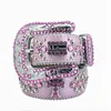 BB Simon Belt Designer أعلى جودة حزام نسائي مع راينستون كامل BB BB BB SIMON SKULL NEEDLE BOCKLE