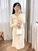 Casual Dresses Designer Women Sweater Dress Sequin Yarn Single Breasted Wrapped Long Sleeve Straight Pink Knitted Women's