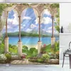 Shower Curtains Italian Landscape Shower Curtains Old Stone Arch View The Sea Balcony Garden Plants Wall Hanging Bathroom Decor Set with Hooks Y240316