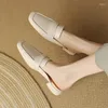 Casual Shoes Genuine Leather French Retro Slippers Summer Square Heel Half Women's Thick Heels Back Open Wearing Baotou MuellerShoes