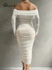 Klänningmecb solid mesh vit midi klädkläder från axel långa ärmar höstklänning backless ruched sexig fest vestido 240313