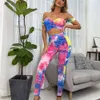 2024 Moda da donna Tie Dye Gradient One Line Neck Top pantaloni stretti piegati Set di due pezzi