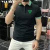 Summer Mens Short Sleeved Polo Shirt Casual Versatile Plaid Pattern Lapel T-shirt Spot Slim MaleTop Breathable Clothing 4XL 240312