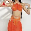 Scene Wear Belly Dancer Costume Set For Women Senior AB Stones Bra Top Chiffon Long Kjol 2st Custom Adult Adult Child Oriental Dancing Outfit