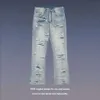 Jeans de grife para homens e mulheres High Street Hip Hop Marca Lavado, Desgastado, Riscado Solto Pernas Largas Micro Flared Jeans Moda Masculina