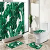 Duschgardiner tropisk regnskogslandskap dusch gardin palm blad gröna växter natur landskap heminredning matta toalett täcker badmatta set y240316