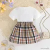 衣料品セットキッドガール2〜8歳のパフスリーブボウトップと弾力性のあるプリーツスカートの夏の衣装の子供たちは、女の赤ちゃんのためにOOTDを着る