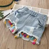 Summer Fashion Beauty Cute 2 3 4 6 8 10 12 Years Children Short Jeans Pants Baby Kids Girls Denim Tassel Hole Shorts 240315