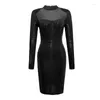 Sukienki swobodne wiosna moda seksowna dla kobiet 2024 Czarna połysk jasne cekiny siatkowe sukienki klubowe Sheer Long Sleeve Bodycon Vestidos