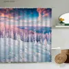 Shower Curtains Snow Mountain Forest Scenery Shower Curtain Winter Natural Landscape Photography Bathroom Decor With Hook Waterproof Curtains Y240316