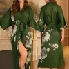 Mulheres sleepwear feminino longo cetim robe quimono roupão vestido impressão flor camisola primavera verão solto casa vestido lounge wear