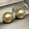 Brincos grandes 12-13mm True Natural Round Gold South Sea Pearl 18K Gold-