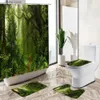 Rideaux de douche Rideau de douche paysage arbres forestiers plantes vertes impression 3D imperméable salle de bain baignoire tapis de piédestal antidérapant couverture de toilette Y240316