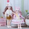 28 cm anime docka full uppsättning 1/6 bjd 23 Joint Movelble Body with Kirt Hat Headboard Girls Dress Up Toys 240308