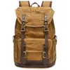 Mochila masculina vintage mochila impermeável couro de lona encerado 15.6 Polegada saco de computador portátil grande pacote de viagem ao ar livre sacos