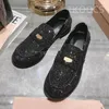 Casual skor varumärke kvinnor paljett tyg loafers låga klackar metalldekor retro lägenheter höstdesigner slip på zapatillas mujer