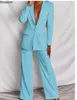 Womens Formal Office 2st Set Solid Blazer Suits and Pants Slim Fit Temperament Tracksuits 240326