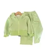 Girls casual Korean double zippered hoodiedrawstring hoodie twopiece set for autumn wear kids clothes 240306