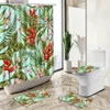 Tende da doccia Pianta tropicale Fiore Tenda da doccia Pittura colorata Set da bagno Estate Stile europeo Tappeto antiscivolo Copriwater Tappetino Y240316