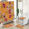 Shower Curtains Tropical Exotic Plants Shower Curtain Flower Leaves Colorful Hand Painted Art Bathroom Non-Slip Carpet Toilet Cover Foot Mat Set Y240316