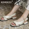 Casual Shoes Kemekiss Women Sandals Real Leather 2024 Fashion Summer Heels Woman Daily Office Lady Home Footwear Storlek 34-43