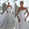 Modest Mermaid Bridal Gowns Sheer Neck Jewel Wedding Dress Illusion Custom Made Crystals Beading with Train Vestido de novia