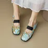 Casual Shoes Spring/Autumn Women Pumps Square Toe Chunky Heel äkta läder för söta höga klackar Buckle Mary Janes