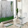 Rideaux de douche Rétro vieille planche de bois plante verte rideau de douche printemps vigne fleur pays paysage salle de bain tapis couverture de toilette tapis de sol ensemble Y240316