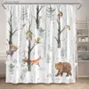 Shower Curtains Forest Animals Shower Curtains Brown Bear Fox Deer Rabbit Birds Plant Modern Bath Curtain Fabric Bathroom Decoration with Hooks Y240316