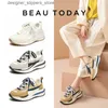 ドレスシューズBeautoday Casual Sports Womens Cowhide Synthetic Leather Patch Mixed Lace Round Toe Womens Waffle Shoes 29439 Q240316