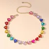 Gargantilla de lujo con diamantes de imitación rosas para mujer, collar de corazón de melocotón, cadena clavicular corta de cristal brillante a la moda coreana